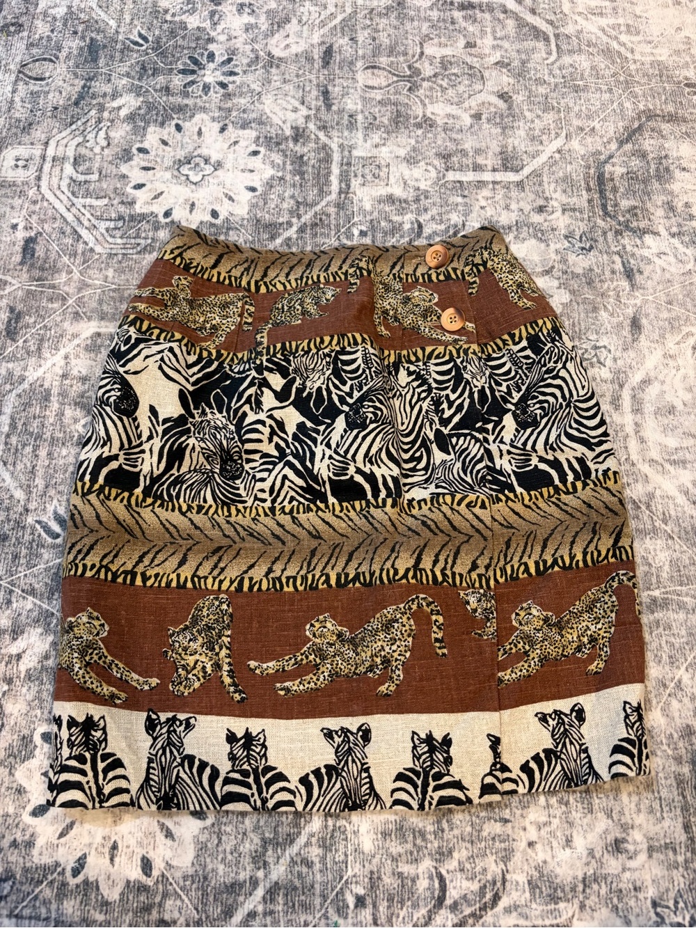 Animal-Pattern Safari Mini Skirt in Brown, Black & Cream